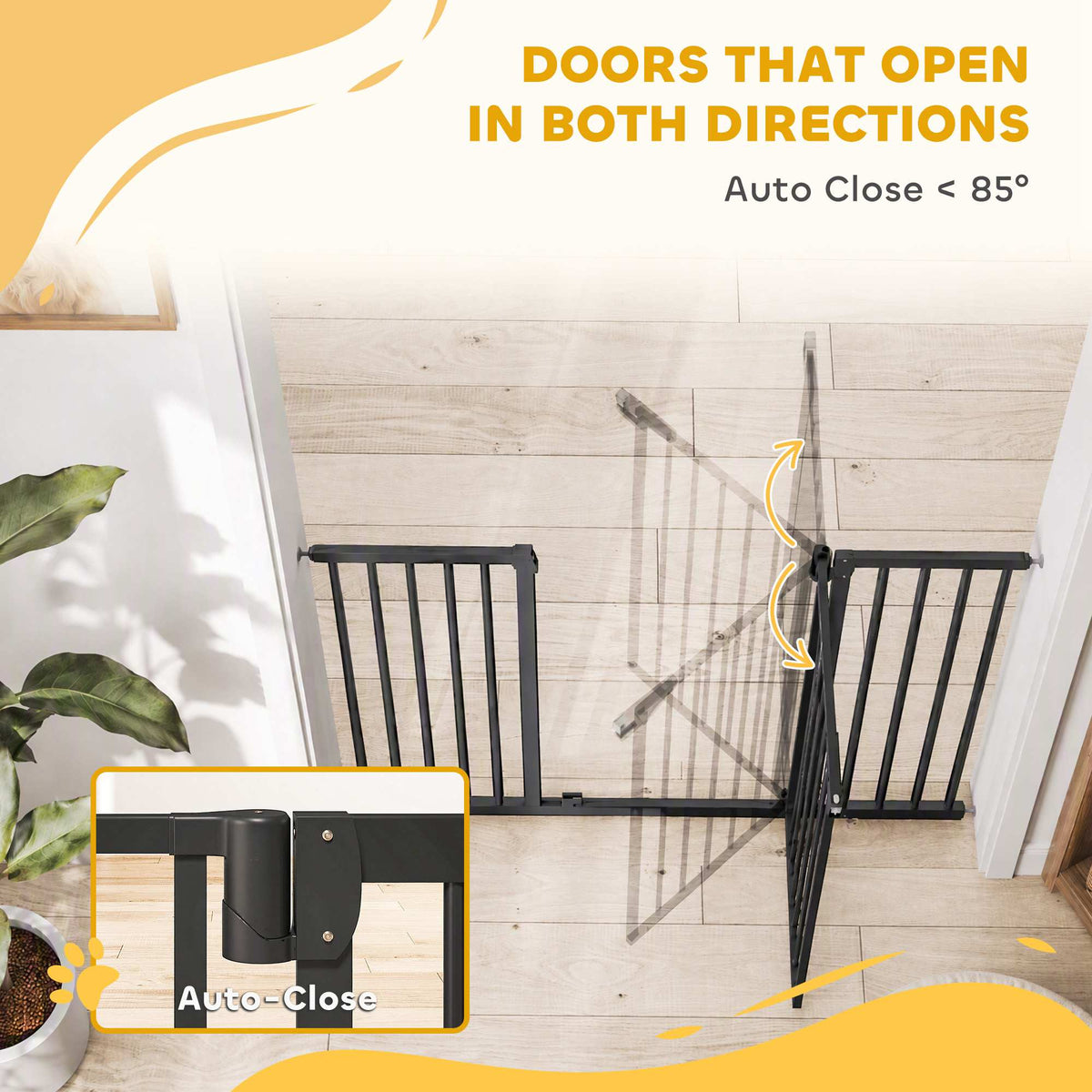 Baby Gate, Pet Gate with 3 Extensions, Auto-Close, Two-Way Open, Pressure Mounted for Stair, Doorways and Hallways, 36"H, Black