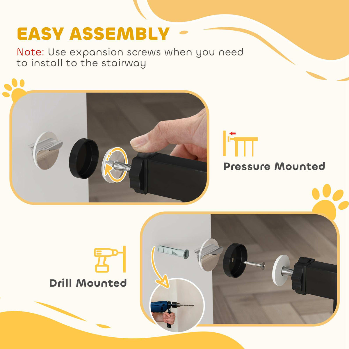 Baby Gate, Pet Gate with 3 Extensions, Auto-Close, Two-Way Open, Pressure Mounted for Stair, Doorways and Hallways, 36"H, Black
