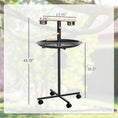 Load image into Gallery viewer, Bird Play Stand, Portable Parrot Perch, Bird Feeder Station, with Four Wheels, Stainless Steel Feeding Bowls, Round Tray, Grey
