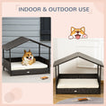 Load image into Gallery viewer, PawHut Wicker Dog House Outdoor with Canopy, Rattan Dog Bed with Water-resistant Cushion, Raised Dog Bed for Small, Medium Dogs up to 66 lbs, 19.75" in Length, Brown Wicker, White Cushion
