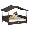 Load image into Gallery viewer, PawHut Wicker Dog House Outdoor with Canopy, Rattan Dog Bed with Water-resistant Cushion, Raised Dog Bed for Small, Medium Dogs up to 66 lbs, 19.75" in Length, Brown Wicker, White Cushion
