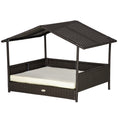 Load image into Gallery viewer, PawHut Wicker Dog House Outdoor with Canopy, Rattan Dog Bed with Water-resistant Cushion, Raised Dog Bed for Small, Medium Dogs up to 66 lbs, 19.75" in Length, Brown Wicker, White Cushion
