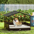 Load image into Gallery viewer, PawHut Wicker Dog House Outdoor with Canopy, Rattan Dog Bed with Water-resistant Cushion, Raised Dog Bed for Small, Medium Dogs up to 66 lbs, 19.75" in Length, Brown Wicker, White Cushion
