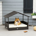 Load image into Gallery viewer, PawHut Wicker Dog House Outdoor with Canopy, Rattan Dog Bed with Water-resistant Cushion, Raised Dog Bed for Small, Medium Dogs up to 66 lbs, 19.75" in Length, Brown Wicker, White Cushion
