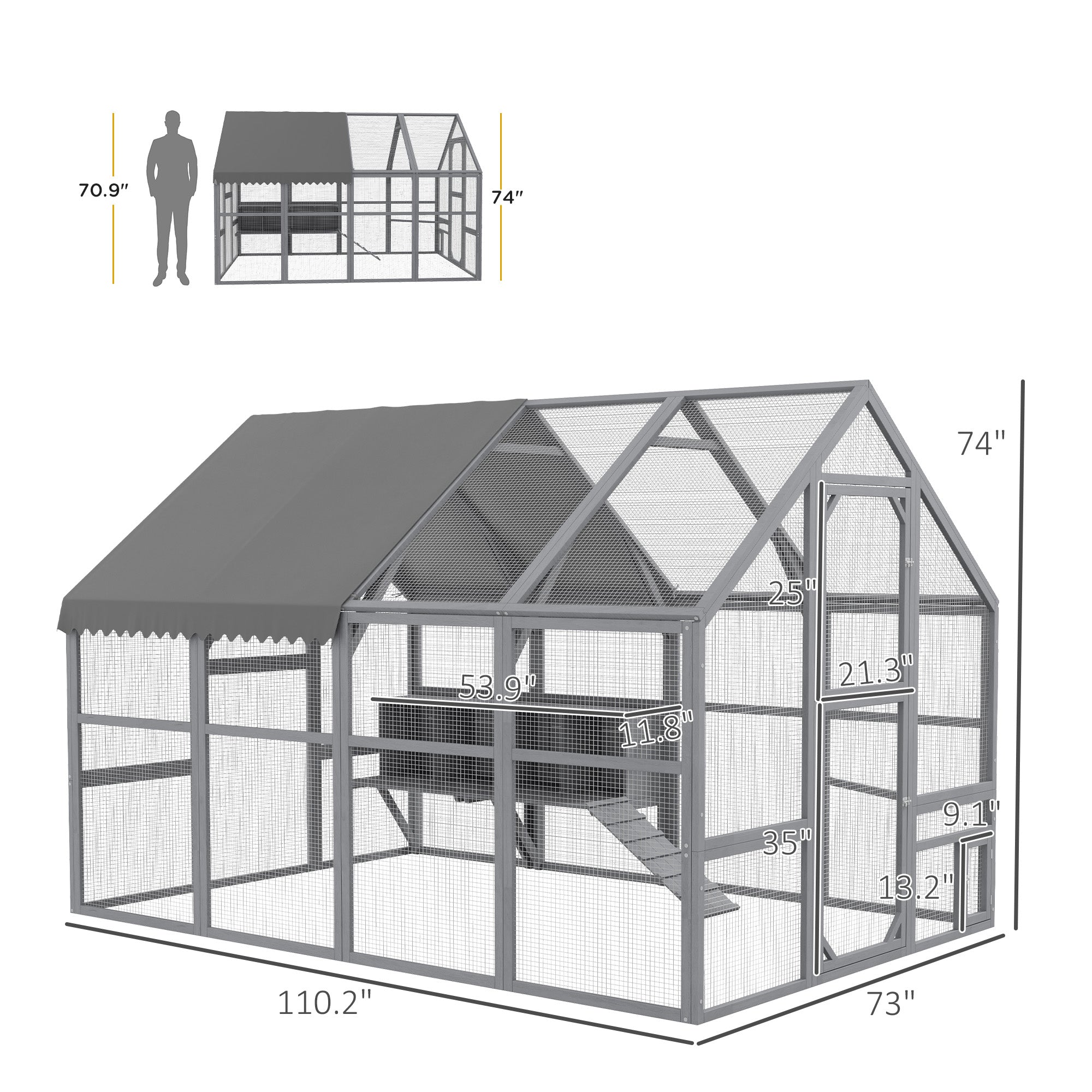 Large Chicken Run, Wooden Chicken Coop with Waterproof & Anti-UV Cover, Split Door, 4 Nesting Boxes, Roosting Bar, Walk-in Chicken Pen for 8-12 Chickens, for Backyard, Farm, 9' x 6' x 6'