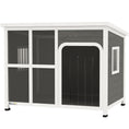 Load image into Gallery viewer, Outdoor Dog Kennel, Wooden Dog House with Asphalt Openable Top, Removable Floor, Clear Front Panel, Curtain, Windows, Dog Shelter for Small, Medium, Large Dogs, 103 x 77 x 83cm, Light Grey
