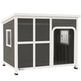 Load image into Gallery viewer, Outdoor Dog Kennel, Wooden Dog House with Asphalt Openable Top, Removable Floor, Clear Front Panel, Curtain, Windows, Dog Shelter for Small, Medium, Large Dogs, 103 x 77 x 83cm, Light Grey
