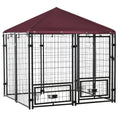 Load image into Gallery viewer, Outdoor Dog Kennel with Rotating Bowl Holders, Dog Run with Water and UV-Resistant Cover for Medium & Small Dogs, Red
