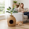 Load image into Gallery viewer, Hidden Cat Litter Box Plant Furniture Enclosure with Faux Plant & Stainless Steel Tray, Decorative Rattan Planter Cat Bed,  Odor Control Filter & Real Stones, for Bedroom, Living Room, Corner
