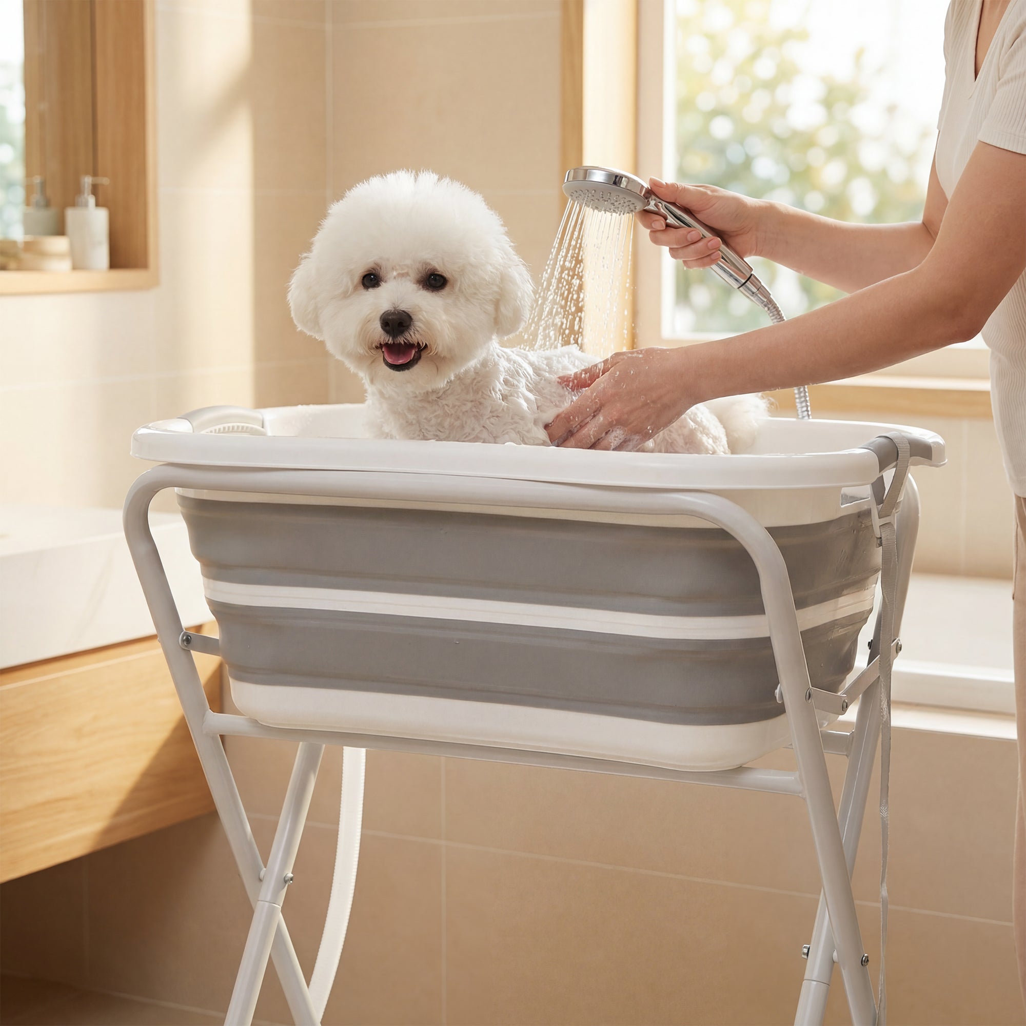2 in 1 Dog Bath Tub, Dog Washing Station for Bathing and Grooming, Elevated Shower Bath Tub, Collapsible Foldable Portable Bathtub for Small Dogs Puppy Cats Pet, Indoor and Outdoor