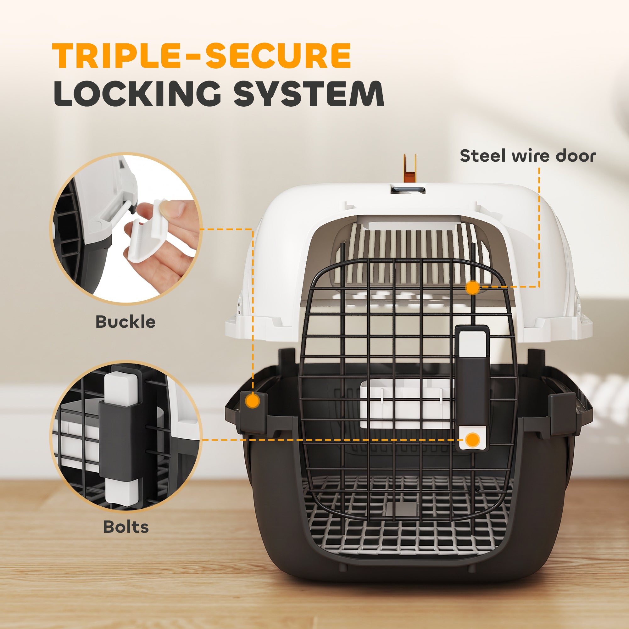 Plastic Dog and Cat Kennel Hard Sided, Airline Approved Pet Carrier for Mini Dogs and Cats, Portable Crate w/ Steel Wire Door, Water Bowl, for Car, Airplane, Outdoor, Black
