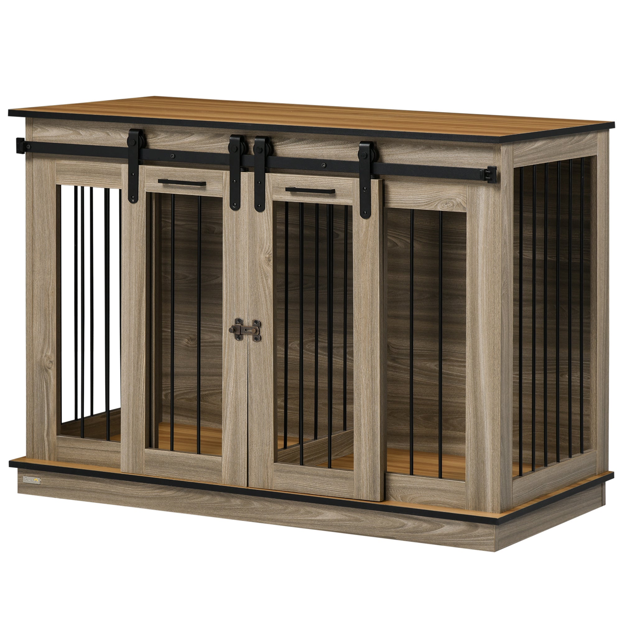 PawHut Dog Crate Furniture with Divider, Dog Crate End Table for Small to Large Dogs, Large Indoor Dog Kennel with Double Doors, 47"W x 23.5"D x 35"H, Oak