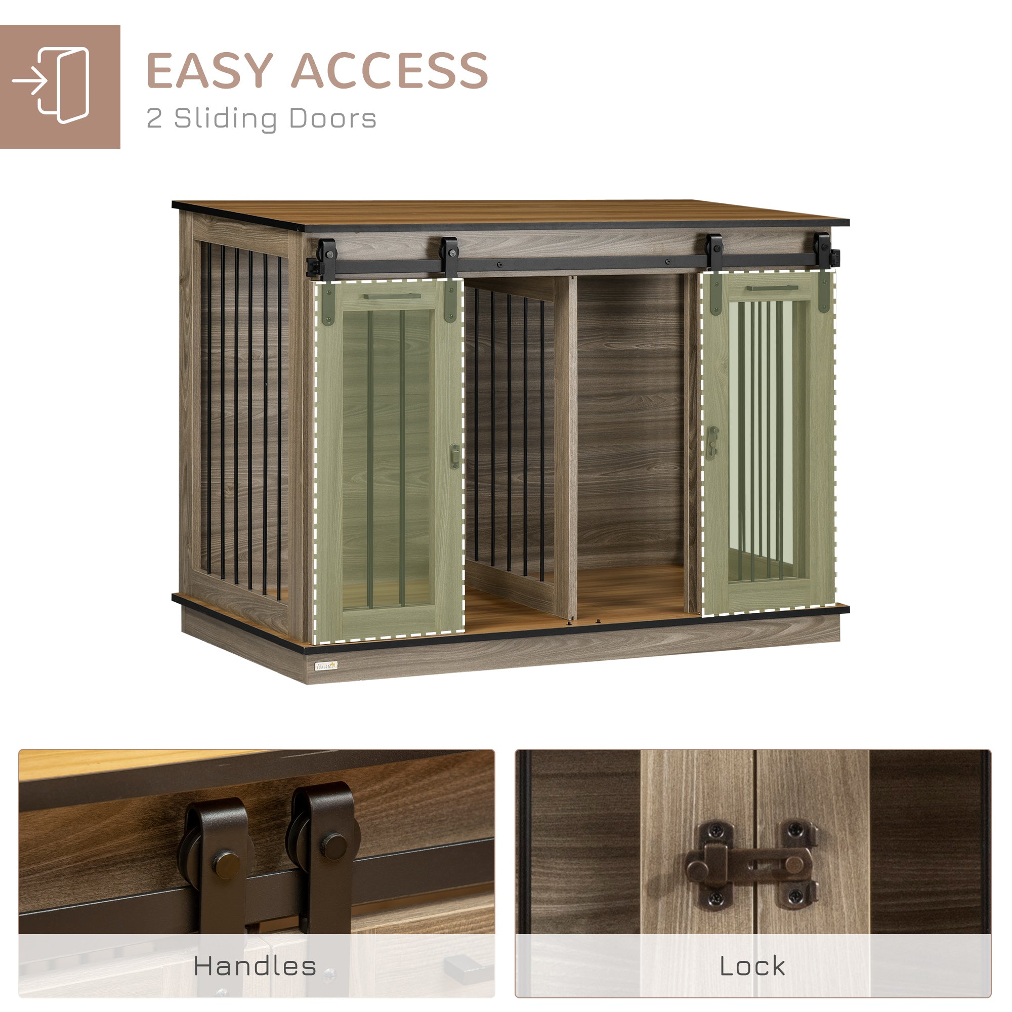 PawHut Dog Crate Furniture with Divider, Dog Crate End Table for Small to Large Dogs, Large Indoor Dog Kennel with Double Doors, 47"W x 23.5"D x 35"H, Oak