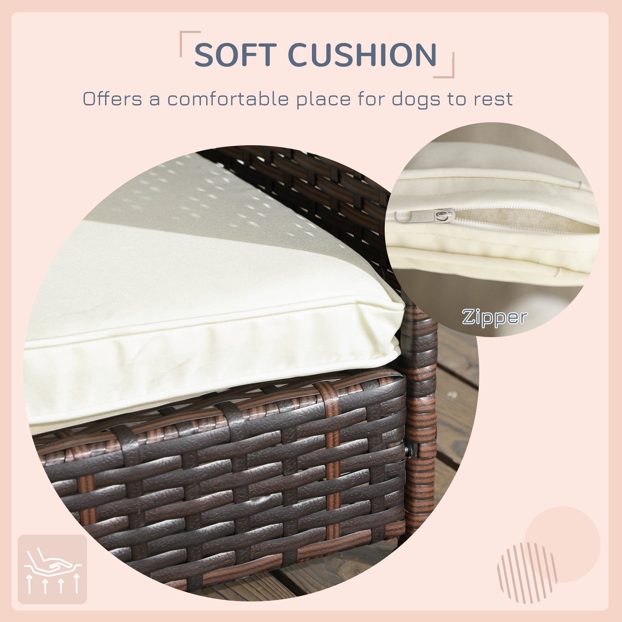PawHut Outdoor Wicker Dog House with Canopy, Rattan Dog Bed with Soft Cushion Removable Cover for Medium and Large Dogs, Cream White