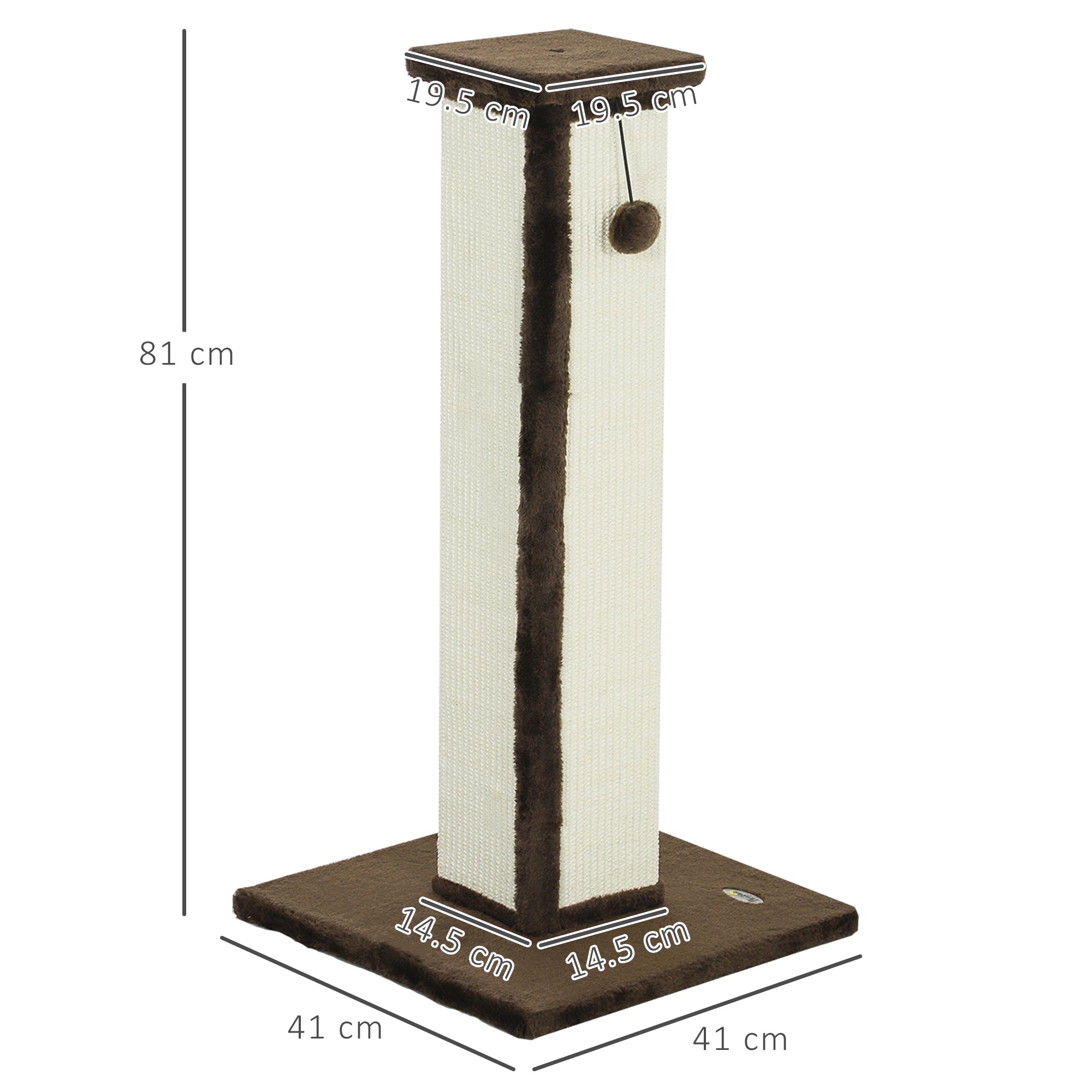 Cat Scratching Post for Indoor Cats, 81cm Cat Scratcher, Vertical Full Scratcher with Natural Sisal Rope, Hanging Ball and Soft Plush, Brown