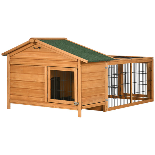 Wooden Rabbit Hutch Outdoor, Guinea Pig Hutch, Detachable Pet House Animal Cage with Openable Run & Roof Lockable Door Slide-out Tray 146 x 95 x 69cm