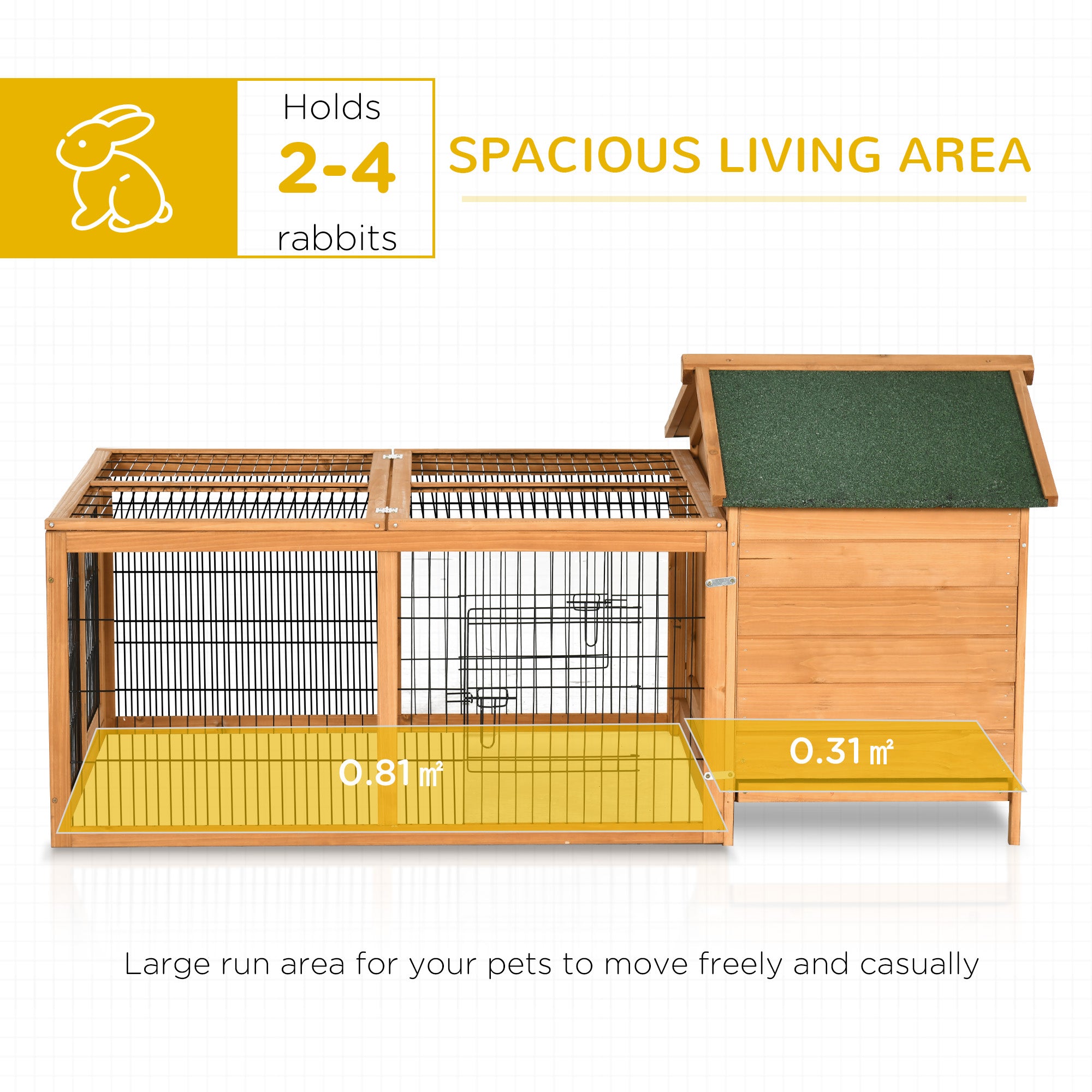 PawHut Detachable Wooden Rabbit Hutch with Openable Run & Roof, Slide ...