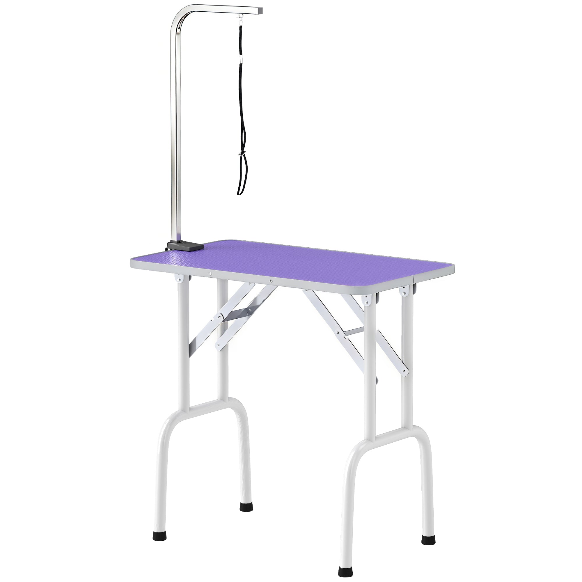 32in Foldable Dog Grooming Table for Small Medium Dogs, Pet Grooming Table for Cats Puppies with Adjustable Arm, Noose and Non-Slip Surface, Purple