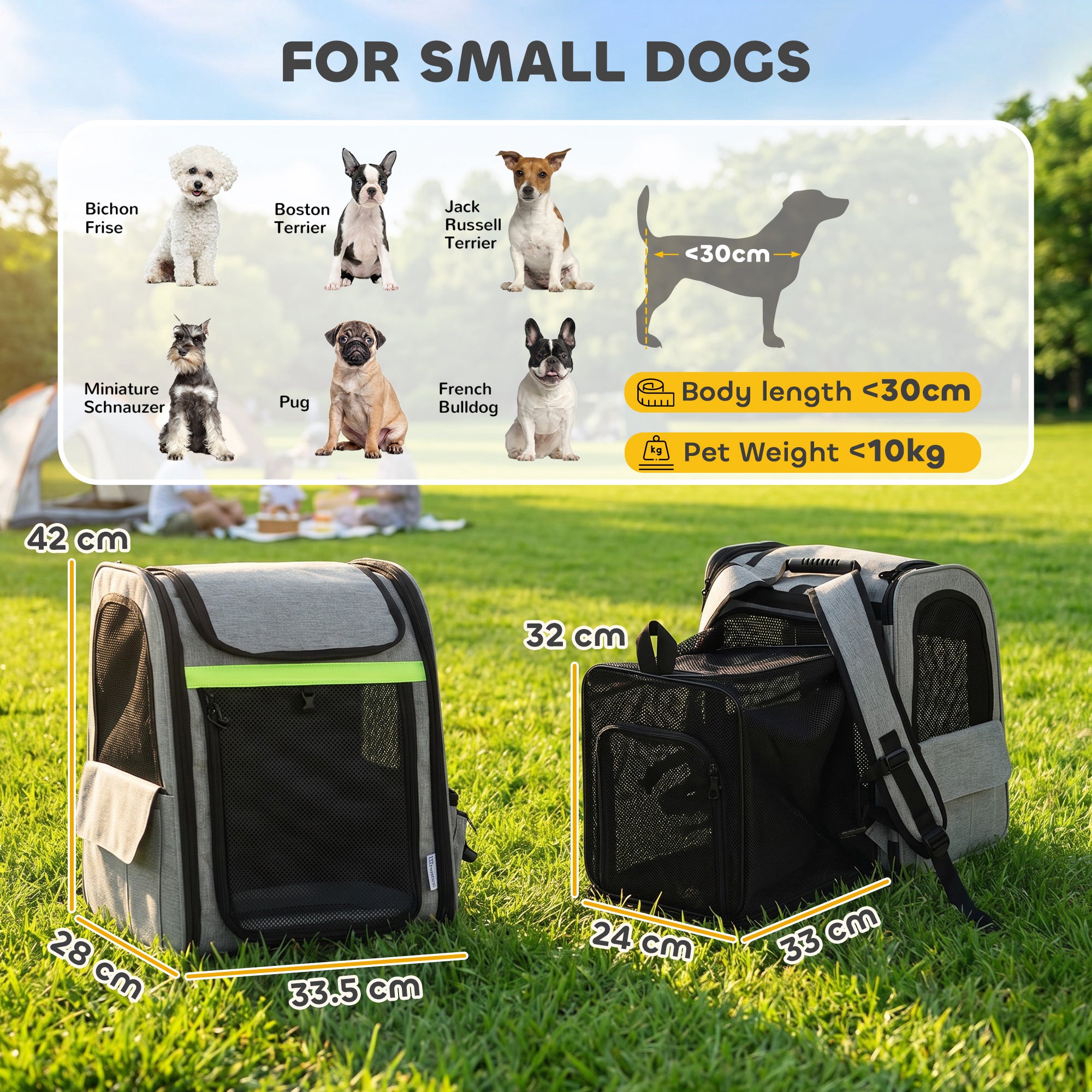 Dog Carrier Backpack Expandable, Breathable Pet Carrier Bag for Small Puppy Cat with Reflective Strip and 5 Pockets, for Travel Hiking Walking Camping, Light Grey