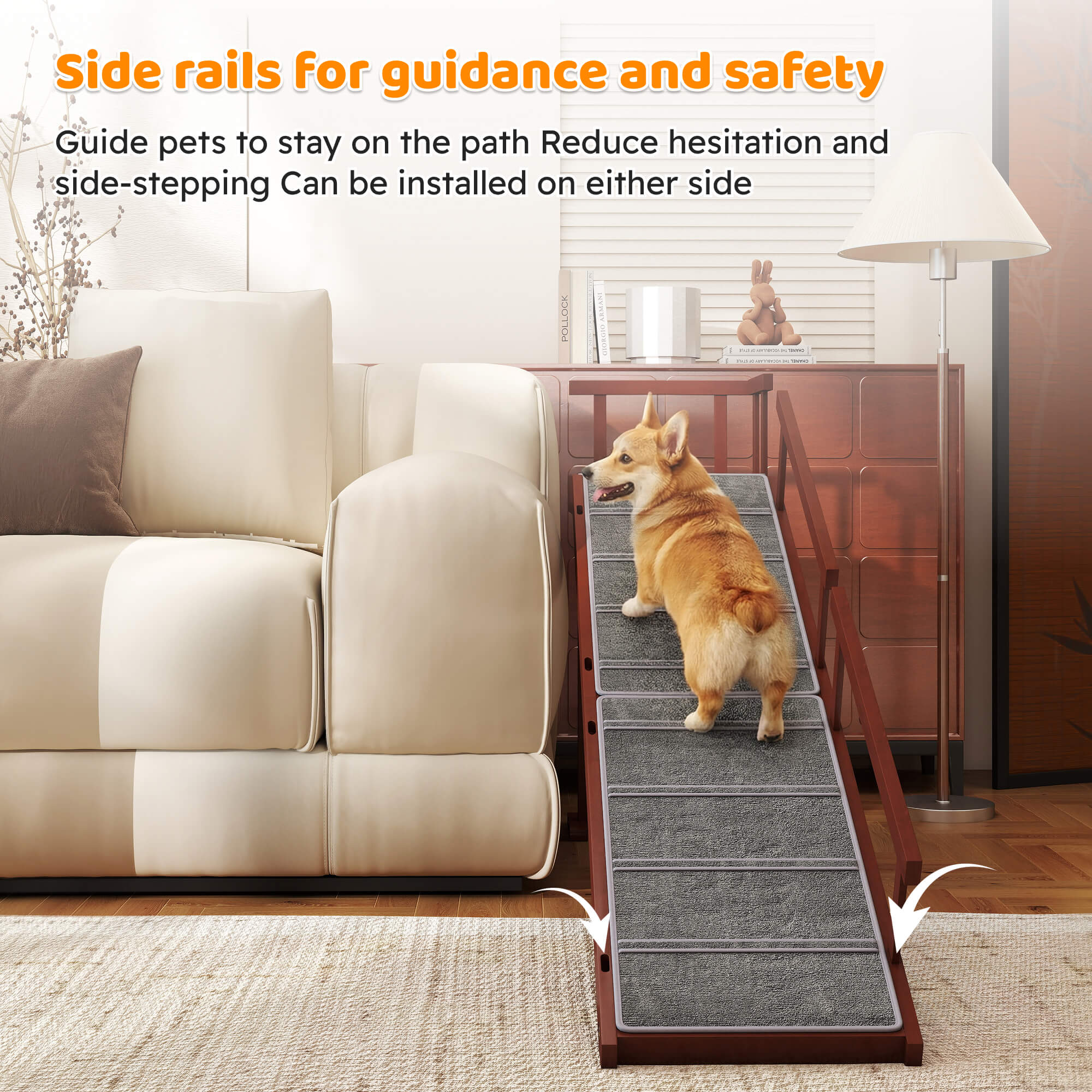 70.5" Dog Ramp for Bed Couch with Removable Guardrails for Small Medium Large Dogs Brown