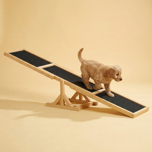 Pupstacle 71" Wooden Dog Agility Seesaw with Anti-Slip Surface Yellow