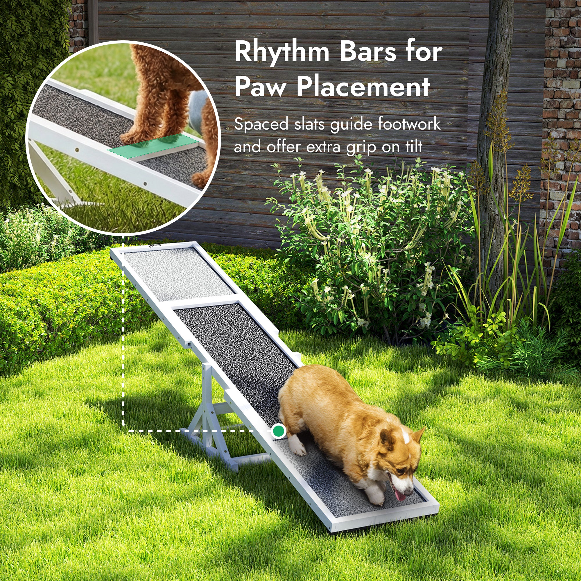 Pupstacle 83" Wooden Dog Agility Seesaw with Anti-Slip Surface White