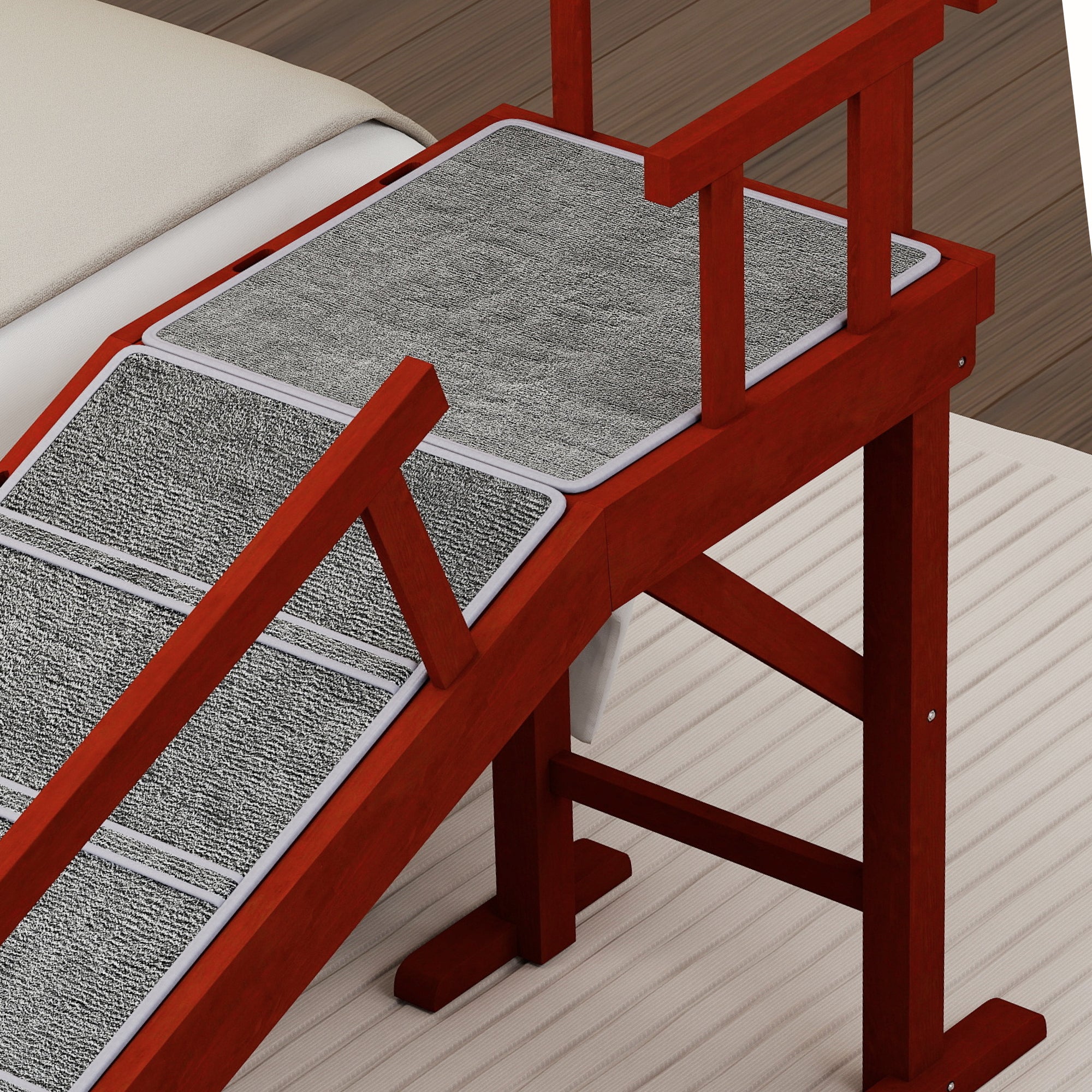 Wooden Dog Ramp, 73" Long Pet Ramp with Non-slip Rug & Removable Guardrails, Brown