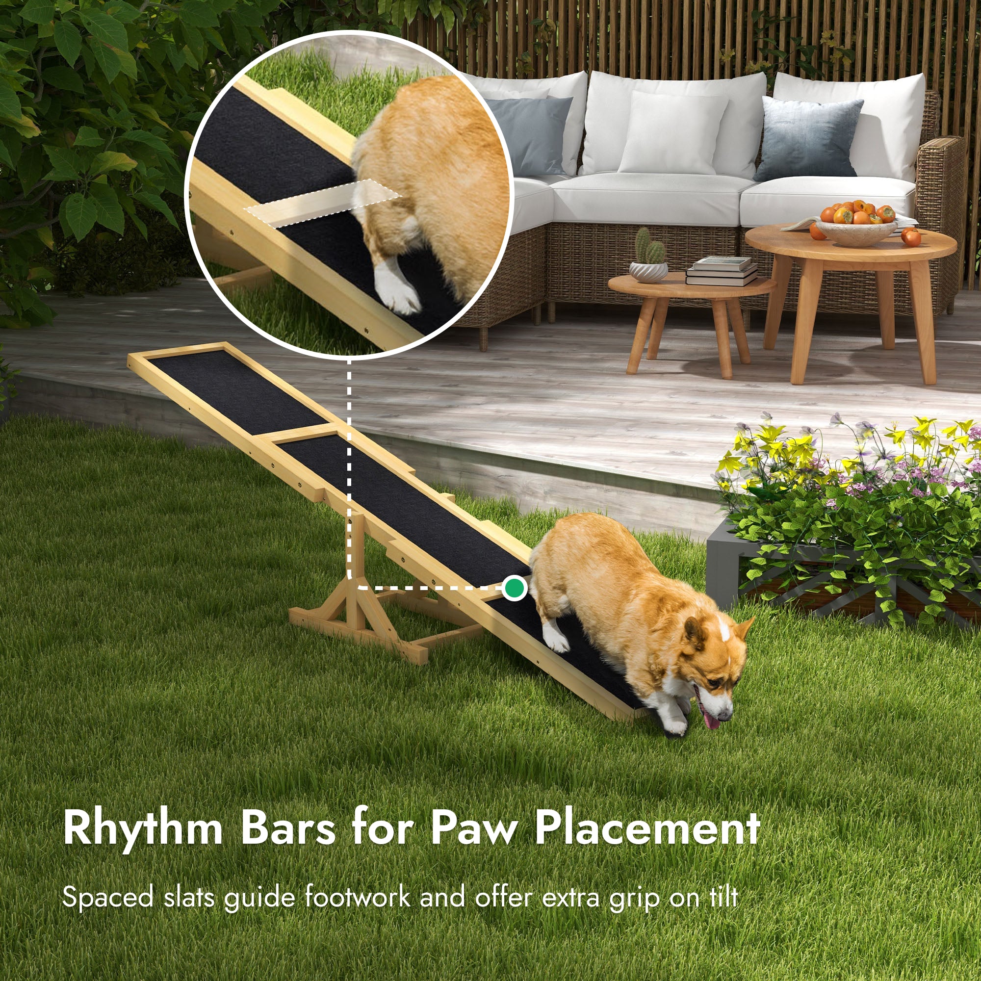 Pupstacle 71" Wooden Dog Agility Seesaw with Anti-Slip Surface Yellow