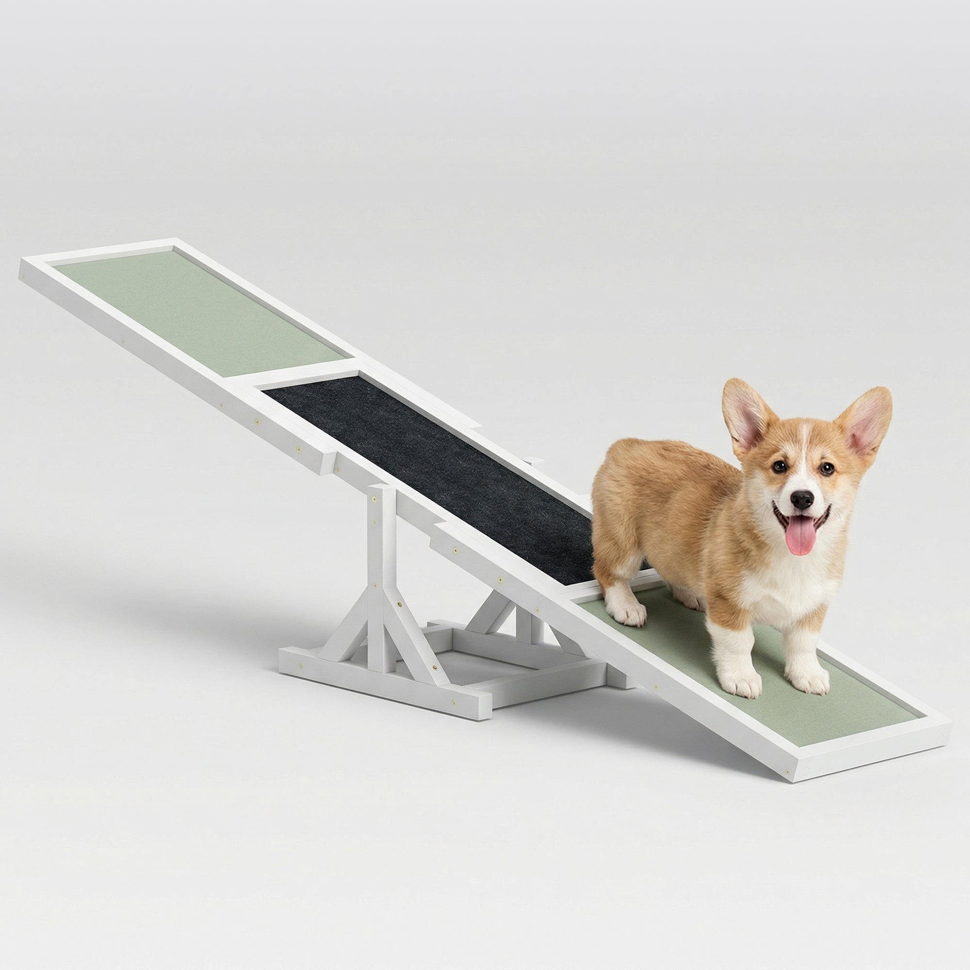 Pupstacle 71" Wooden Dog Agility Seesaw with Anti-Slip Surface White