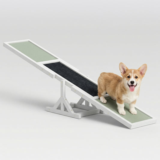 Pupstacle 71" Wooden Dog Agility Seesaw with Anti-Slip Surface White