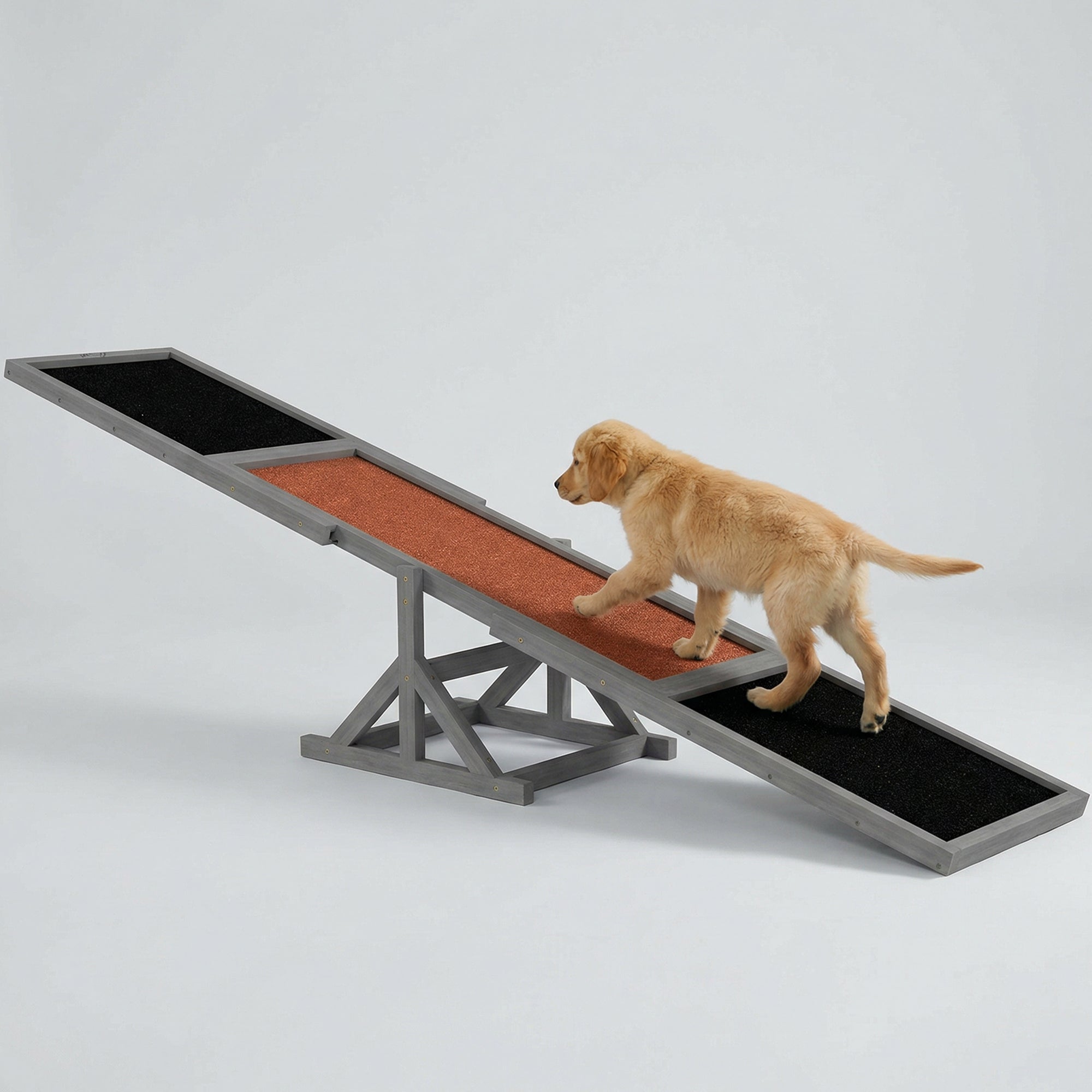 Pupstacle 83" Wooden Dog Agility Seesaw with Anti-Slip Surface Gray