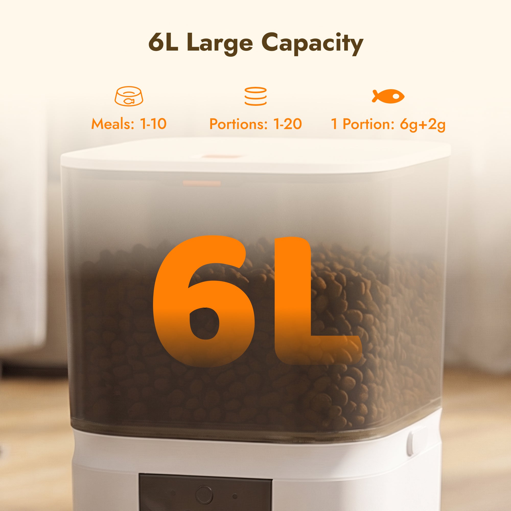 6L Automatic Cat Feeder with App Control Timed 1-10 Meals & 10s Voice Recorder