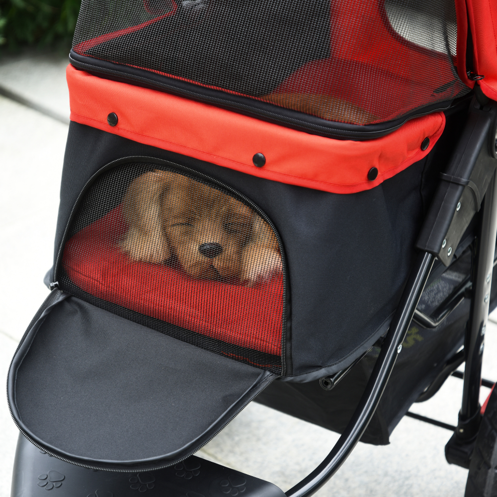 pawhut dog stroller instructions PawHut 3-Wheel Pet Stroller: Foldable Adjustable Canopy Secure & Red