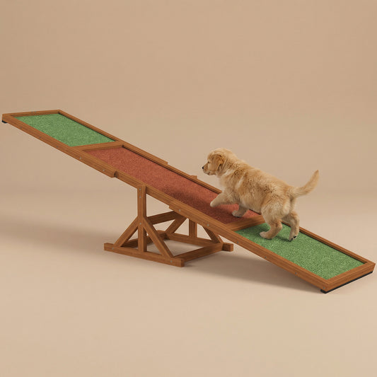 Pupstacle 180cm Wooden Dog Agility Seesaw with Anti-Slip Surface Natural