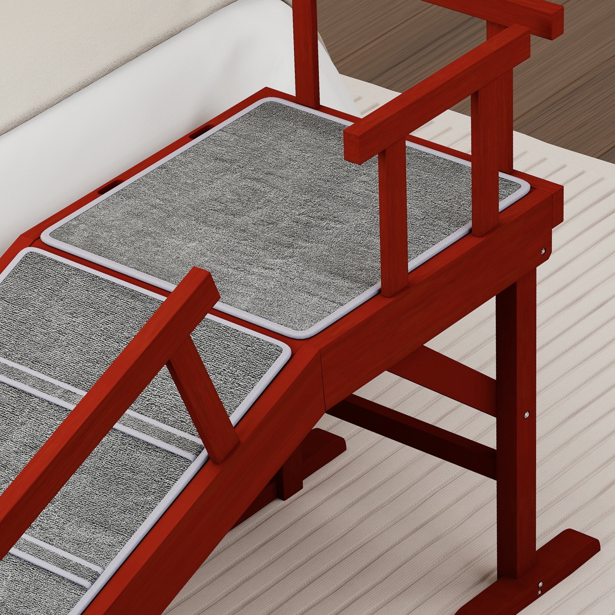 Wooden Dog Ramp, 60" Long Pet Ramp with Non-slip Rug & Removable Guardrails, Brown