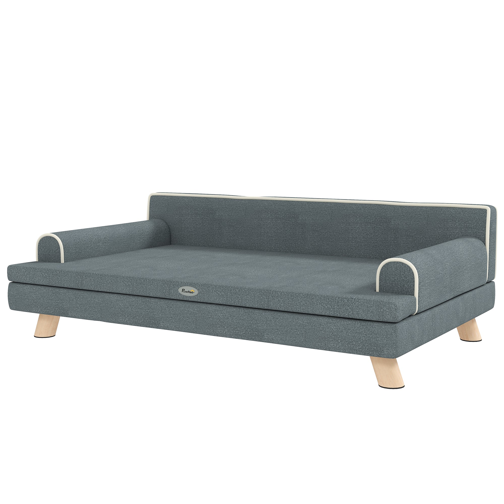 Dog Sofa, 39" Cat Couch with Removable Cushion, Washable Cover, Wooden Legs, Elevated Pet Cat Sofa for Medium & Large Dogs, Dark Grey