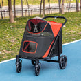 Load image into Gallery viewer, Pet Stroller with Universal Front Wheels, Shock Absorber, One-Click Foldable Dog Cat Carriage with Brakes, Storage Bags, Safety Leash for Large & Medium Dogs, Red
