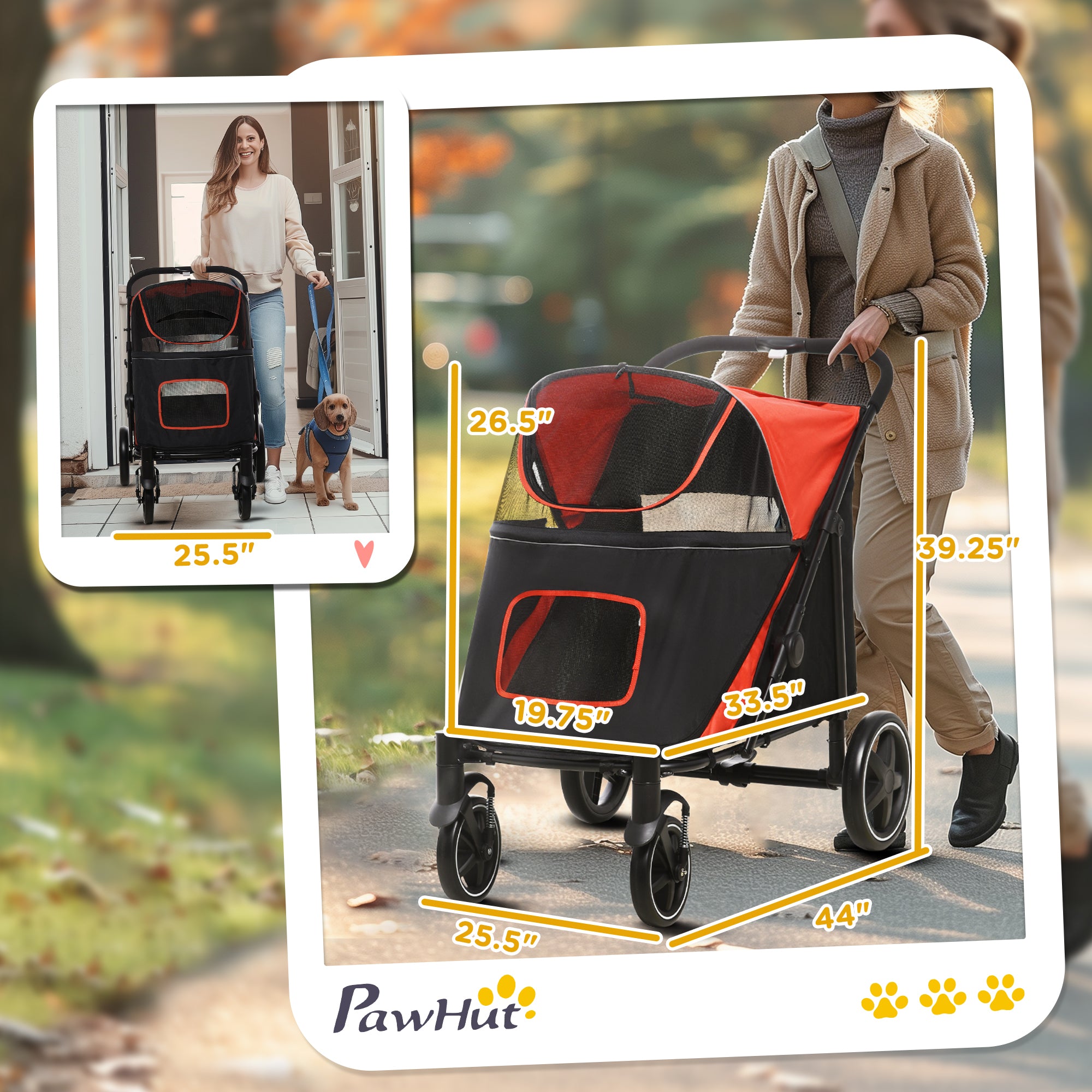pawhut pet travel stroller PawHut Pet Stroller Dog Cat Carriage One Click Foldable with Wheels, Shock Absorber, Brakes, Storage, Mesh Window