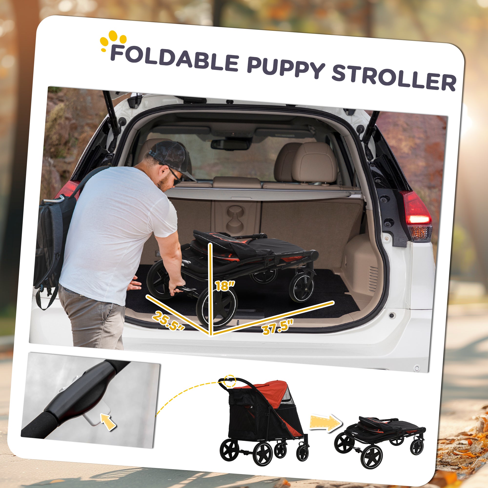PawHut One-Click Foldable Pet Stroller with Shock Absorber, Red