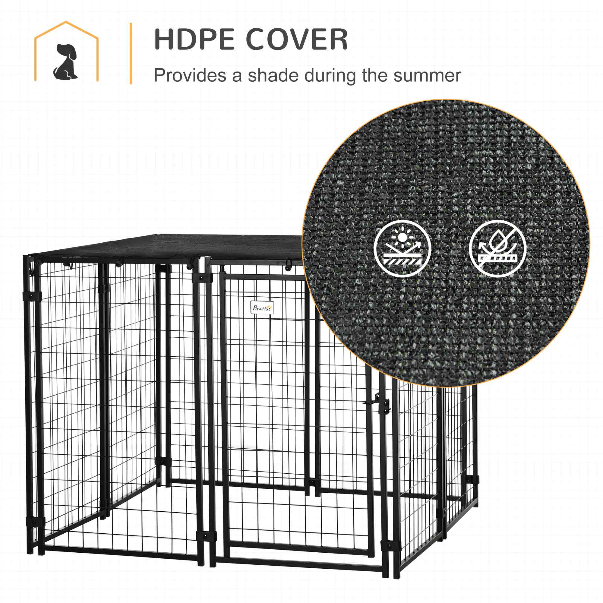 Outdoor Dog Kennel Run, Large Wire Steel Puppy Fence, Lockable Pet Playpen Crate Enclosure, with Top Cover, Door, Black