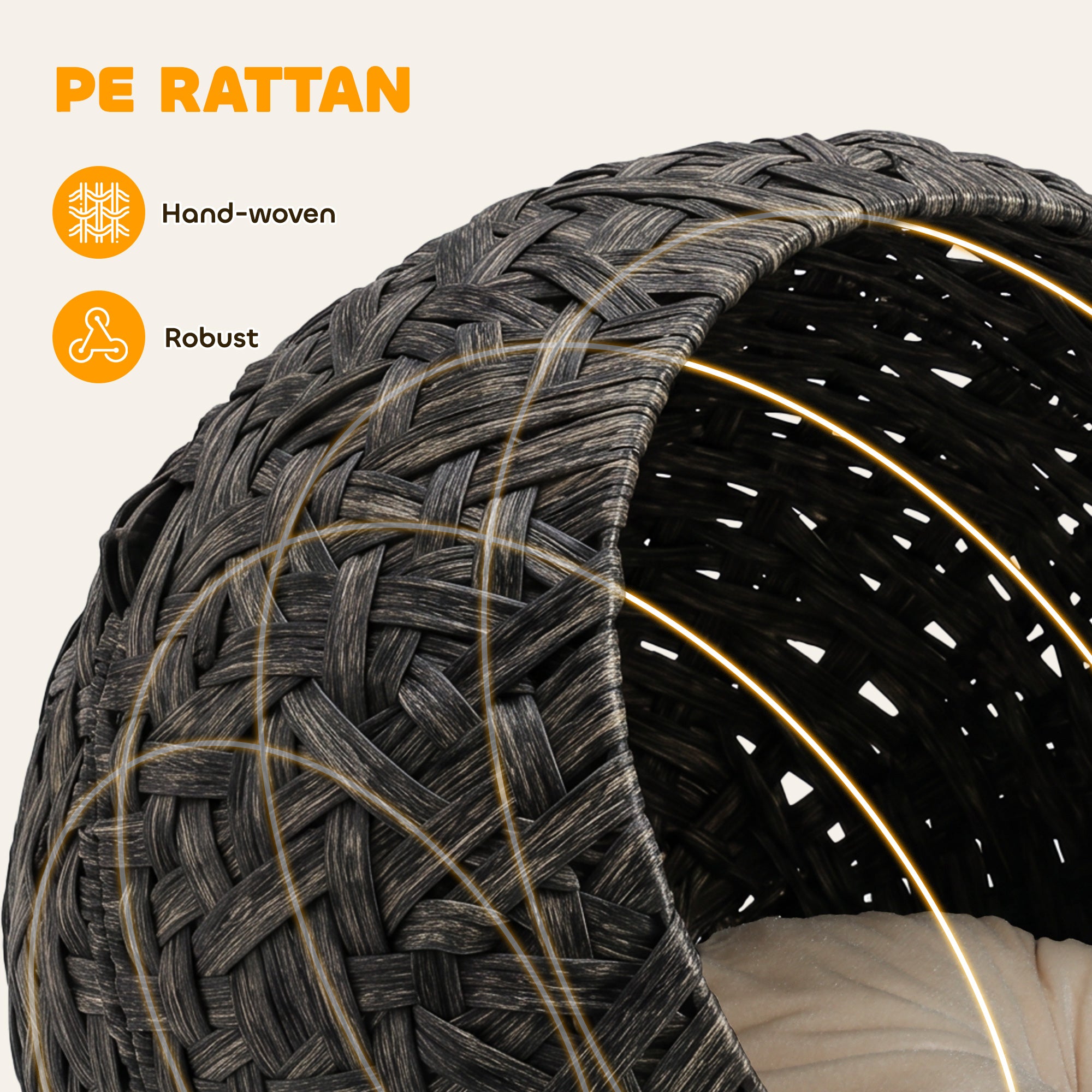 Rattan Cat Bed, Elevated Handwoven Cat Basket Bed with Soft Cushion and Metal Base, Indoor Kitty Furniture, Breathable, for Kittens, Gray