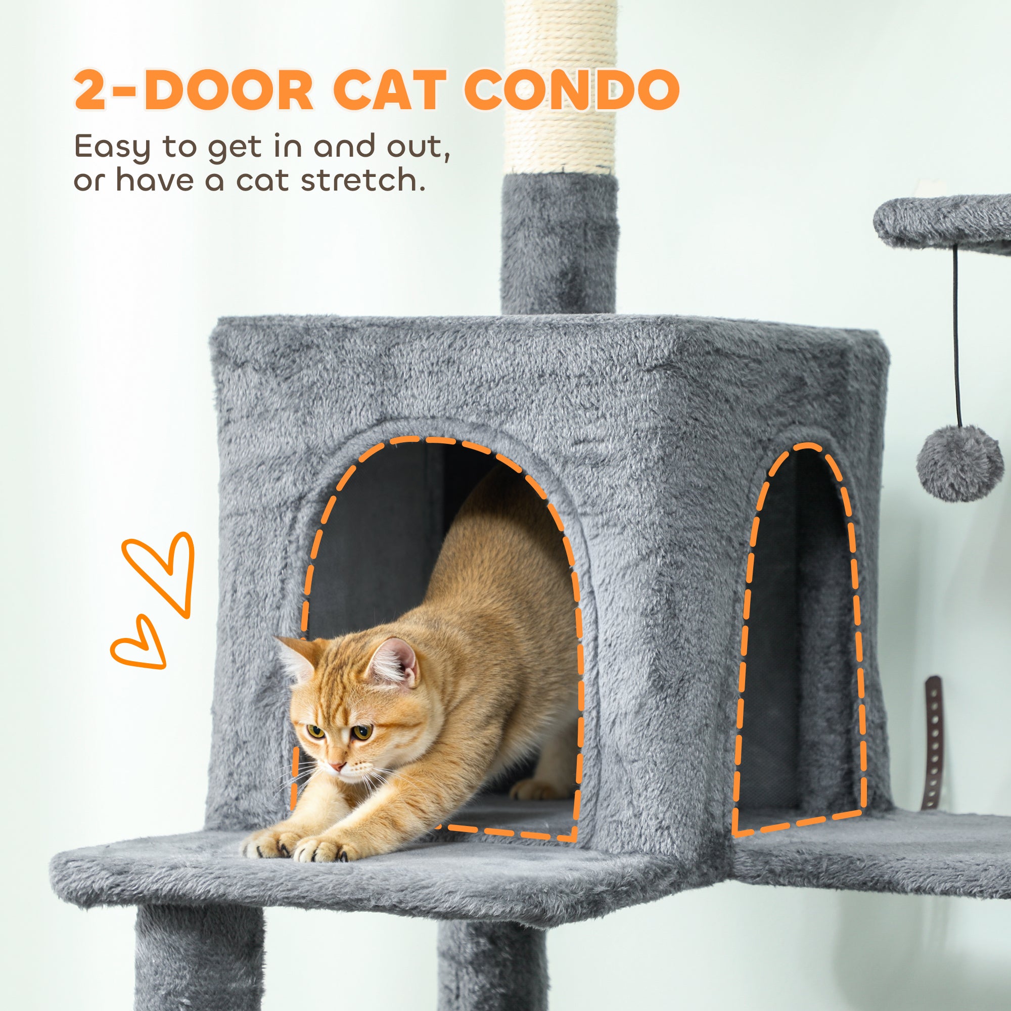 Cat Tree, 202cm Large Cat Tower for Indoor Kittens with 6 Scratching Posts, 2 Condos, 2 Perches, 2 Hammocks, Pompoms, Multi-Level Plush Kitty Activity Centre for Rest and Play, Dark Grey