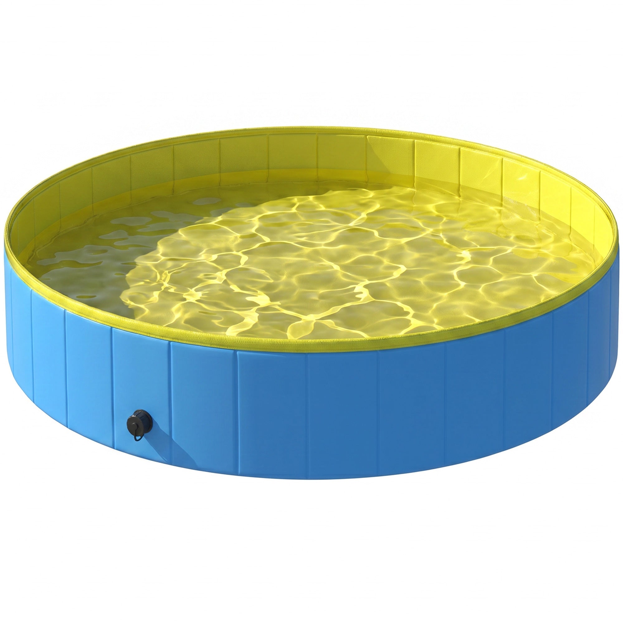 Foldable Dog Pool for Puppies and Ducks, Thickened PVC Dog Paddling Pool Bath Tub Hard Board, Anti-Slip Bottom and Hose Adapter for Easy Drainage, 140 x 30cm, Blue and Yellow