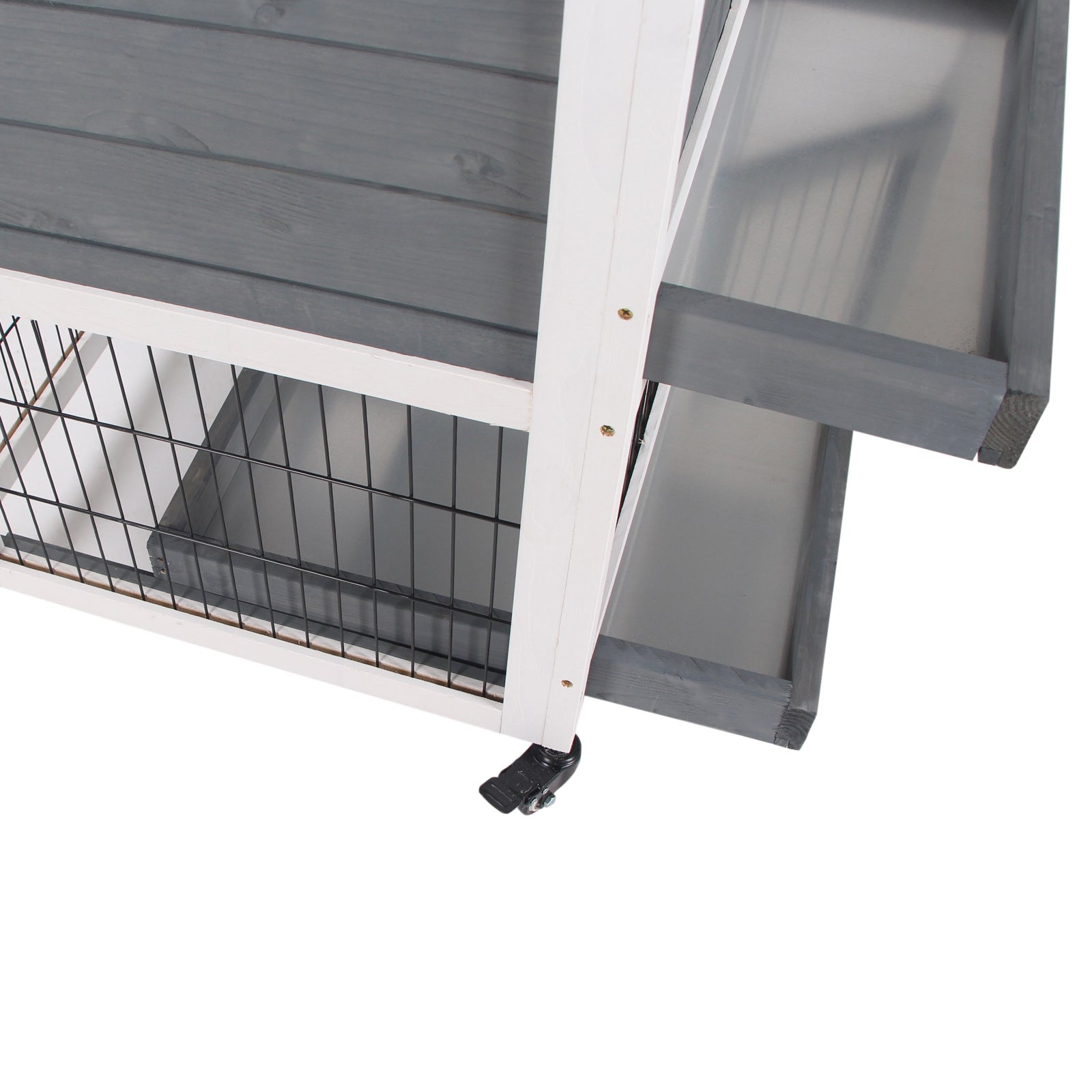 Rabbit Hutch Indoor Bunny Cage Guinea Pig House on Wheels with Run, Pull Out Trays, Grey and White