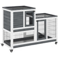 Load image into Gallery viewer, Wooden Indoor Rabbit Hutch Guinea Pig House Bunny Small Animal Cage W/ Wheels Enclosed Run 110 x 50 x 88 cm, Grey

