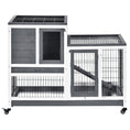Load image into Gallery viewer, Wooden Indoor Rabbit Hutch Guinea Pig House Bunny Small Animal Cage W/ Wheels Enclosed Run 110 x 50 x 88 cm, Grey
