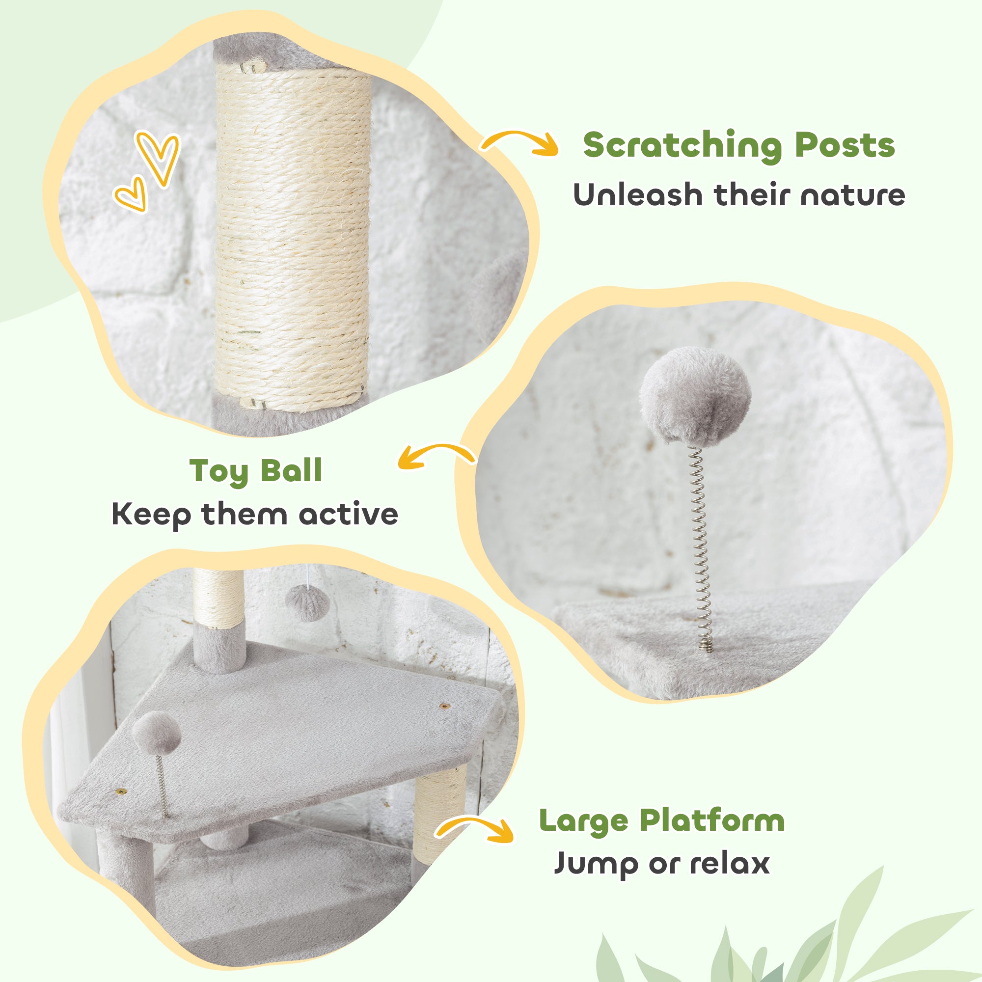 54 Inch Cat Tree, Cat Tower for Indoor Kittens with Large Cozy Condo, Plush Top Perch, Sisal Scratching Posts, Dangling Toy Ball, Light Grey