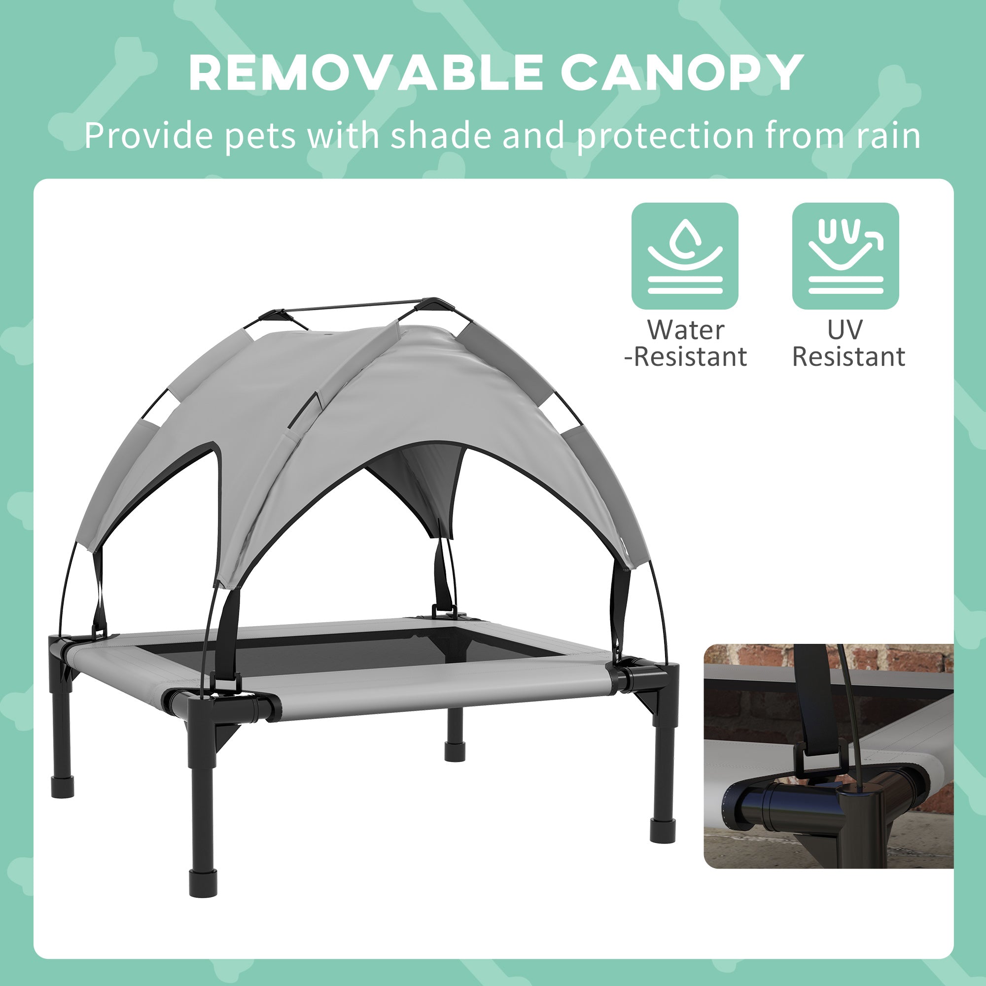 Elevated Dog Bed with Canopy, Raised Outdoor Pet Bed for Camping, Portable Raised Pet Cot with Washable Breathable Mesh, for Indoor Outdoor, Large Dogs, 30" x 24" x 27", Light Gray