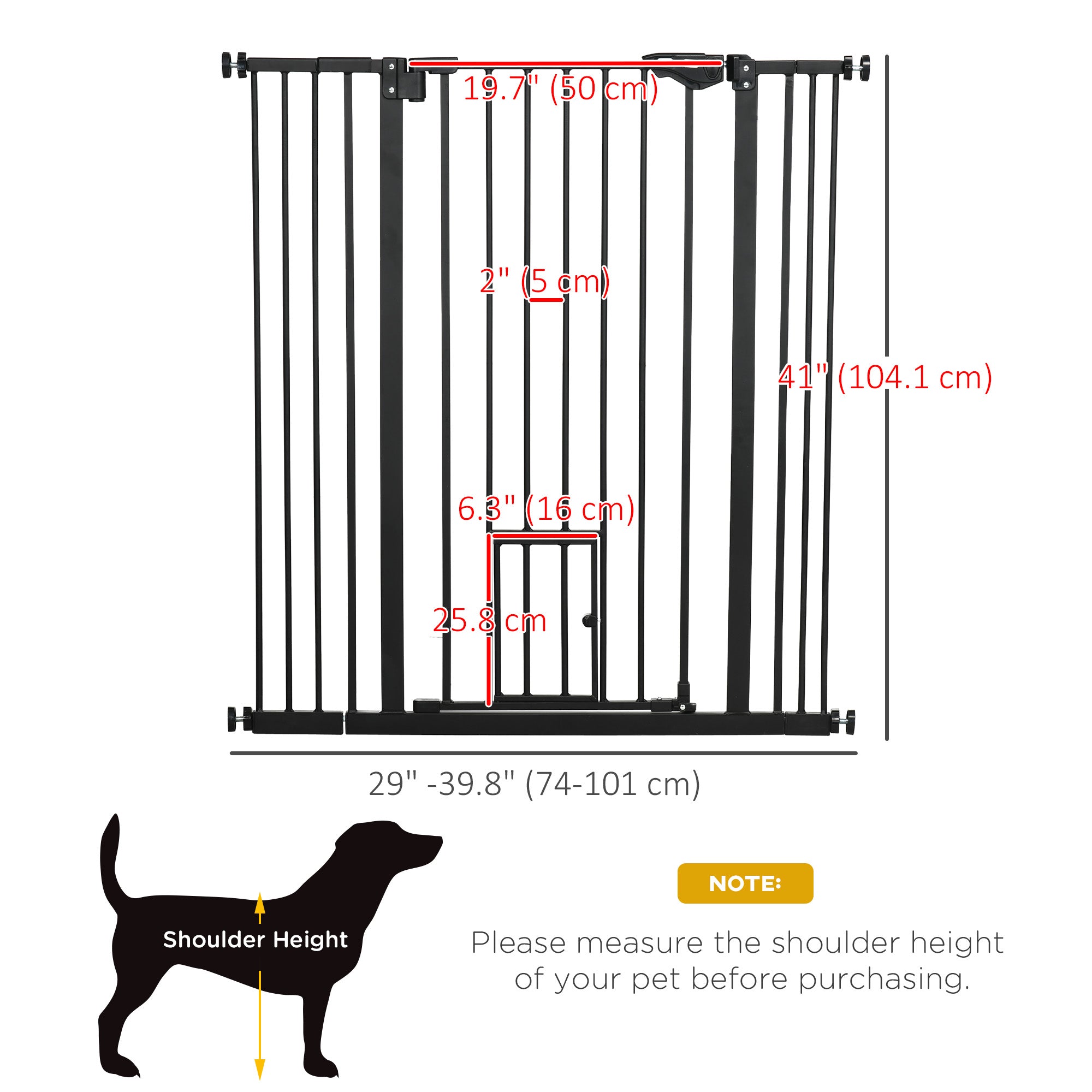 41"H Dog Gate with Cat Door, Pet Gate with Small Door, Easy Open Indoor Dog Gates for Doorways, House, Stair, 29"-40" Long, Black