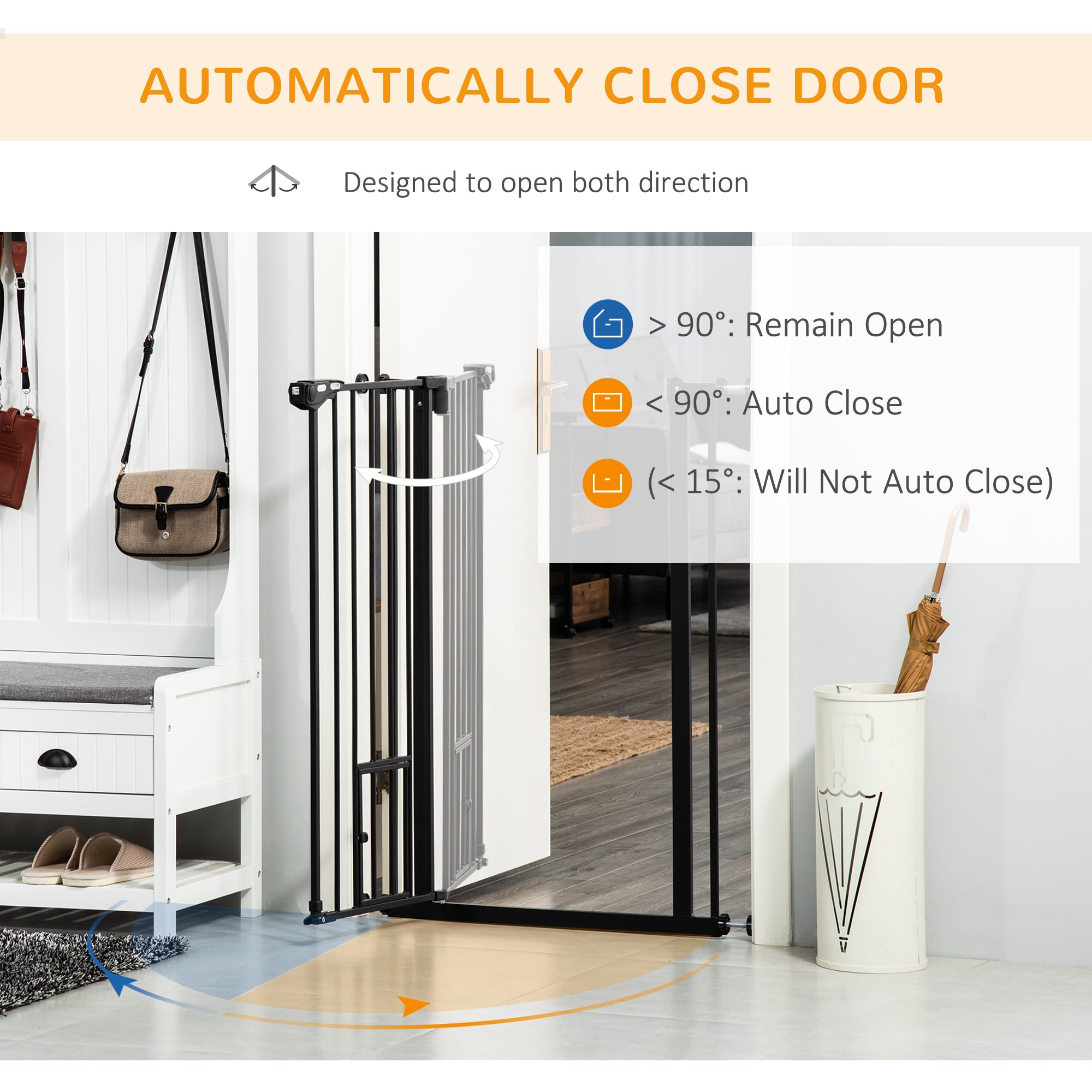 41"H Dog Gate with Cat Door, Pet Gate with Small Door, Easy Open Indoor Dog Gates for Doorways, House, Stair, 29"-40" Long, Black